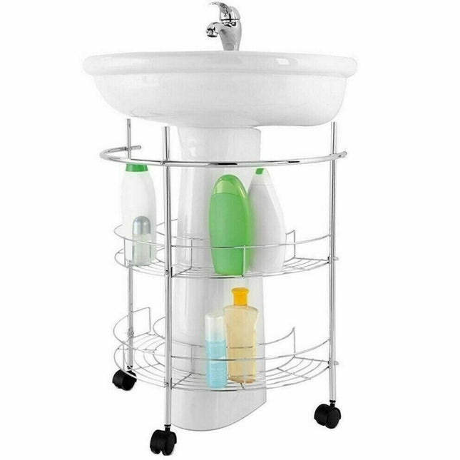 Scaffaletto Sottolavabo a 2 Ripiani in Acciaio Inox e Plastica 54,5 x 34 x 66,5 cm