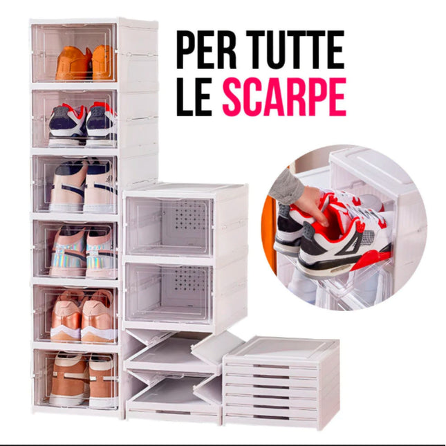 Scarpiera con porta trasparente senza montaggio impilabile