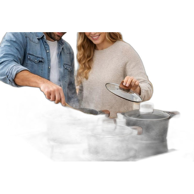 Batteria di 3 Casseruole con Coperchi | Rivestimento in Ceramica 20 – 24 – 28cm