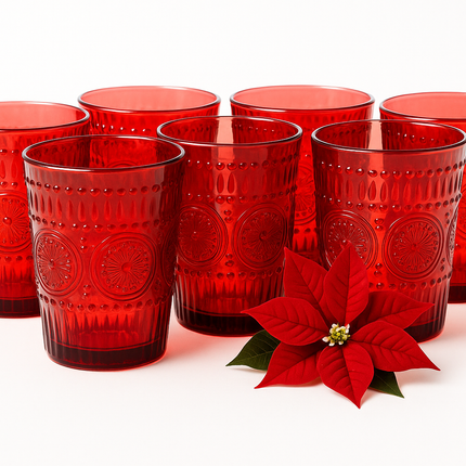 Set Bicchieri Natalizi in Vetro Rosso – 6 pezzi da 280 ml
