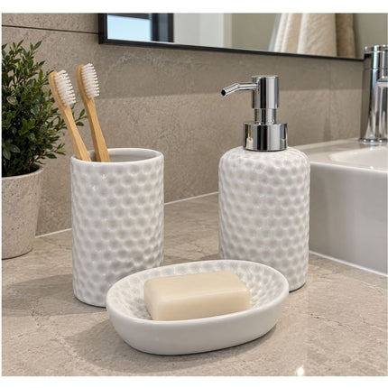 Dispenser sapone liquido in ceramica alto 16 cm del set bagno 3 pezzi effetto bolle