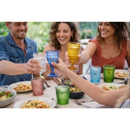 Cecaro Group – Set Bicchieri e Calici Olivia in Vetro Colorato - 6 Bicchieri da 300 ml + 6 Calici da 270 ml