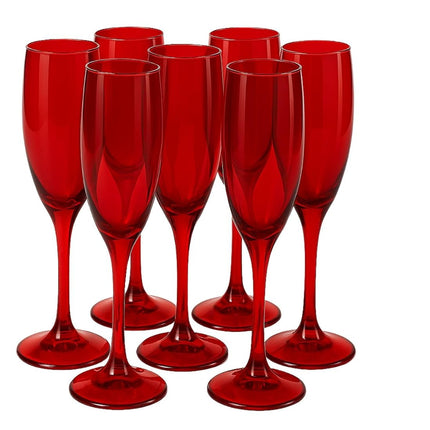 Set 6 Flute in Vetro Rosso 165 ml - Natalizi - Natale Capodanno