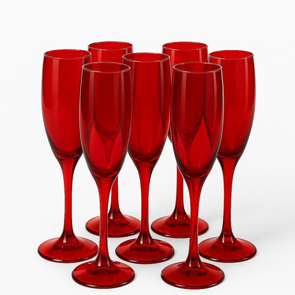 Set 6 Flute in Vetro Rosso 165 ml - Natalizi - Natale Capodanno