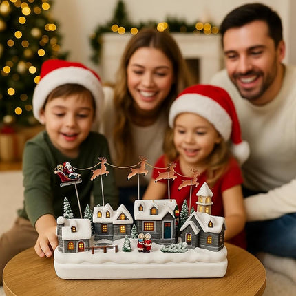 Giostrina Villaggio Natalizio Carillon con Luci, Musica e Movimento - con Babbo Natale e Renne