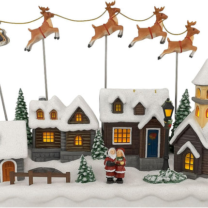 Giostrina Villaggio Natalizio Carillon con Luci, Musica e Movimento - con Babbo Natale e Renne