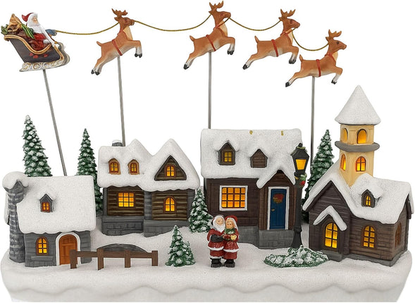 Giostrina Villaggio Natalizio Carillon con Luci, Musica e Movimento - con Babbo Natale e Renne
