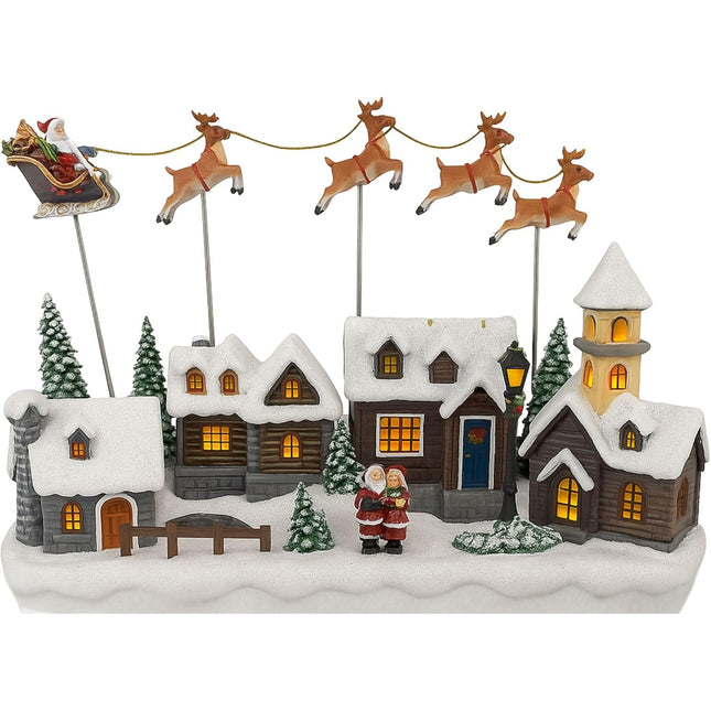 Giostrina Villaggio Natalizio Carillon con Luci, Musica e Movimento - con Babbo Natale e Renne