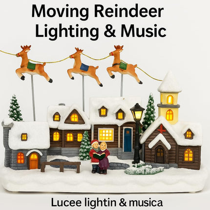 Giostrina Villaggio Natalizio Carillon con Luci, Musica e Movimento - con Babbo Natale e Renne