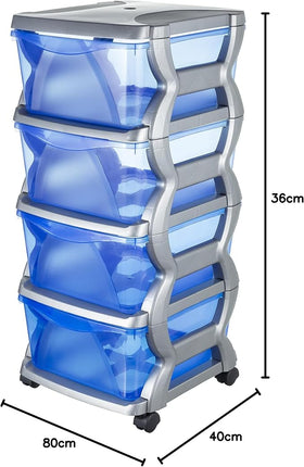 Bama 99005 – Insieme 4 Cassetti con Ruote (Argento, 36 x 40 x 80 cm)