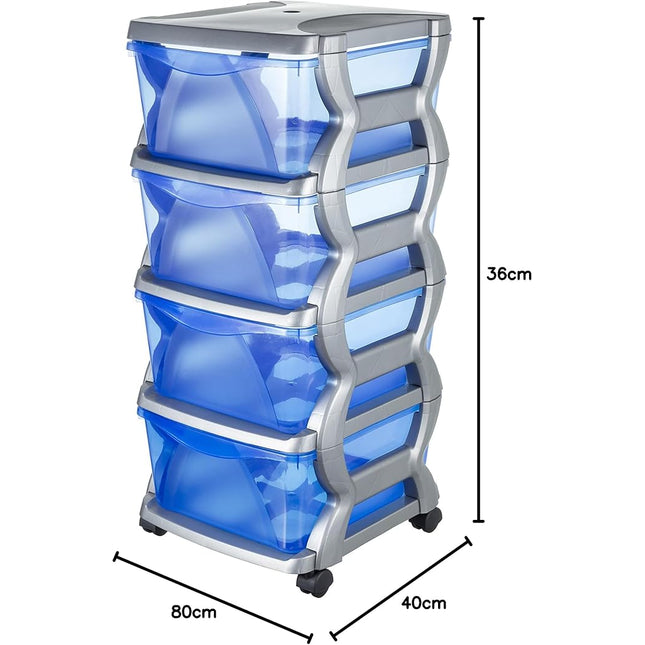 Bama 99005 – Insieme 4 Cassetti con Ruote (Argento, 36 x 40 x 80 cm)