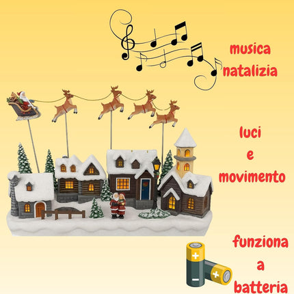 Giostrina Villaggio Natalizio Carillon con Luci, Musica e Movimento - con Babbo Natale e Renne