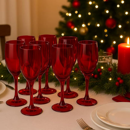 Set 6 Flute in Vetro Rosso 165 ml - Natalizi - Natale Capodanno
