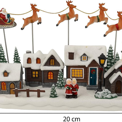 Giostrina Villaggio Natalizio Carillon con Luci, Musica e Movimento - con Babbo Natale e Renne