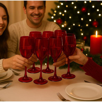 Set 6 Flute in Vetro Rosso 165 ml - Natalizi - Natale Capodanno