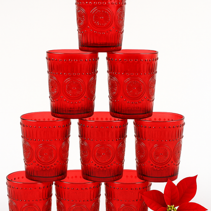 Set Bicchieri Natalizi in Vetro Rosso – 6 pezzi da 280 ml