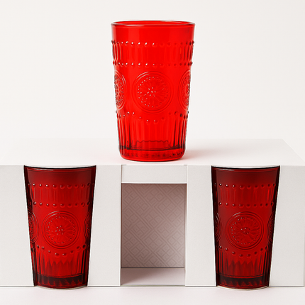Set Bicchieri Natalizi in Vetro Rosso – 6 pezzi da 280 ml