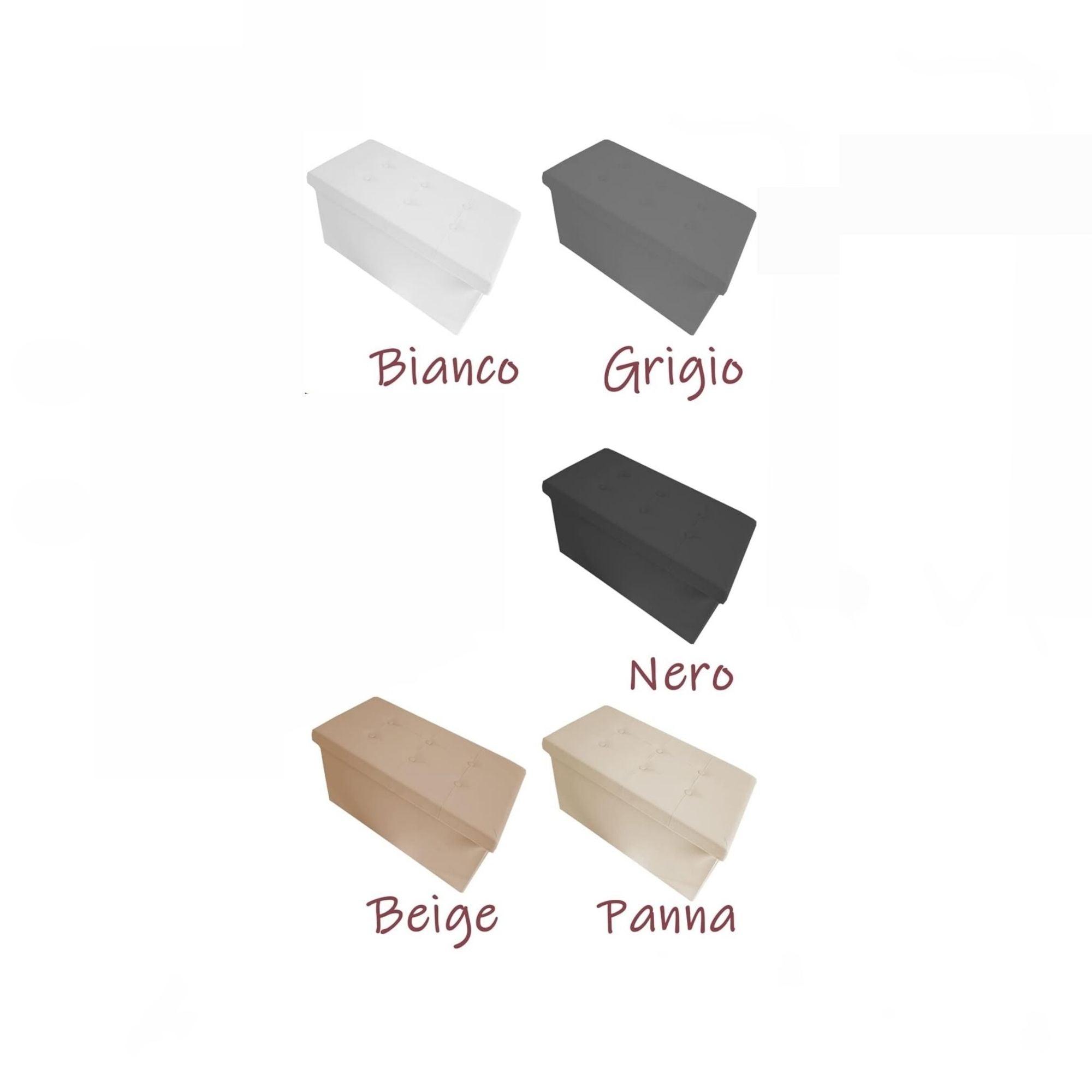 Pouf Contenitore Rettangolare In Ecopelle Beige - Baule Pieghevole Con Coperchio 38x76x38 Cm - Foto 2