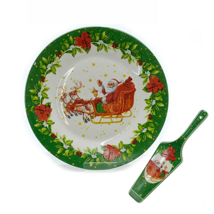 Piatto Panettone Natalizio in Ceramica con Paletta e decoro  27 cm