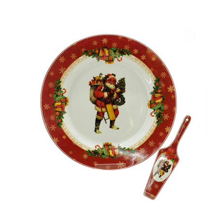 Piatto Panettone Natalizio in Ceramica con Paletta e decoro  27 cm