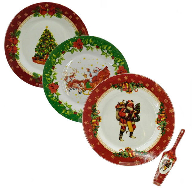 Piatto Panettone Natalizio in Ceramica con Paletta e decoro  27 cm