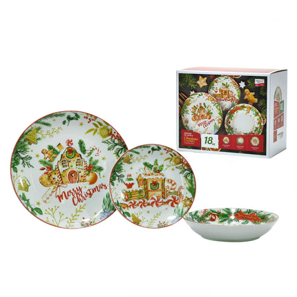 Set Natalizio di Piatti in Porcellana 18 Pezzi