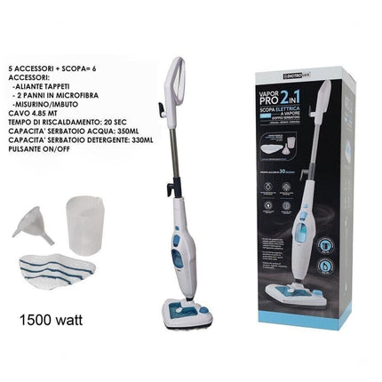 Scopa elettrica 1500 W a vapore doppio serbatoio 2 in 1