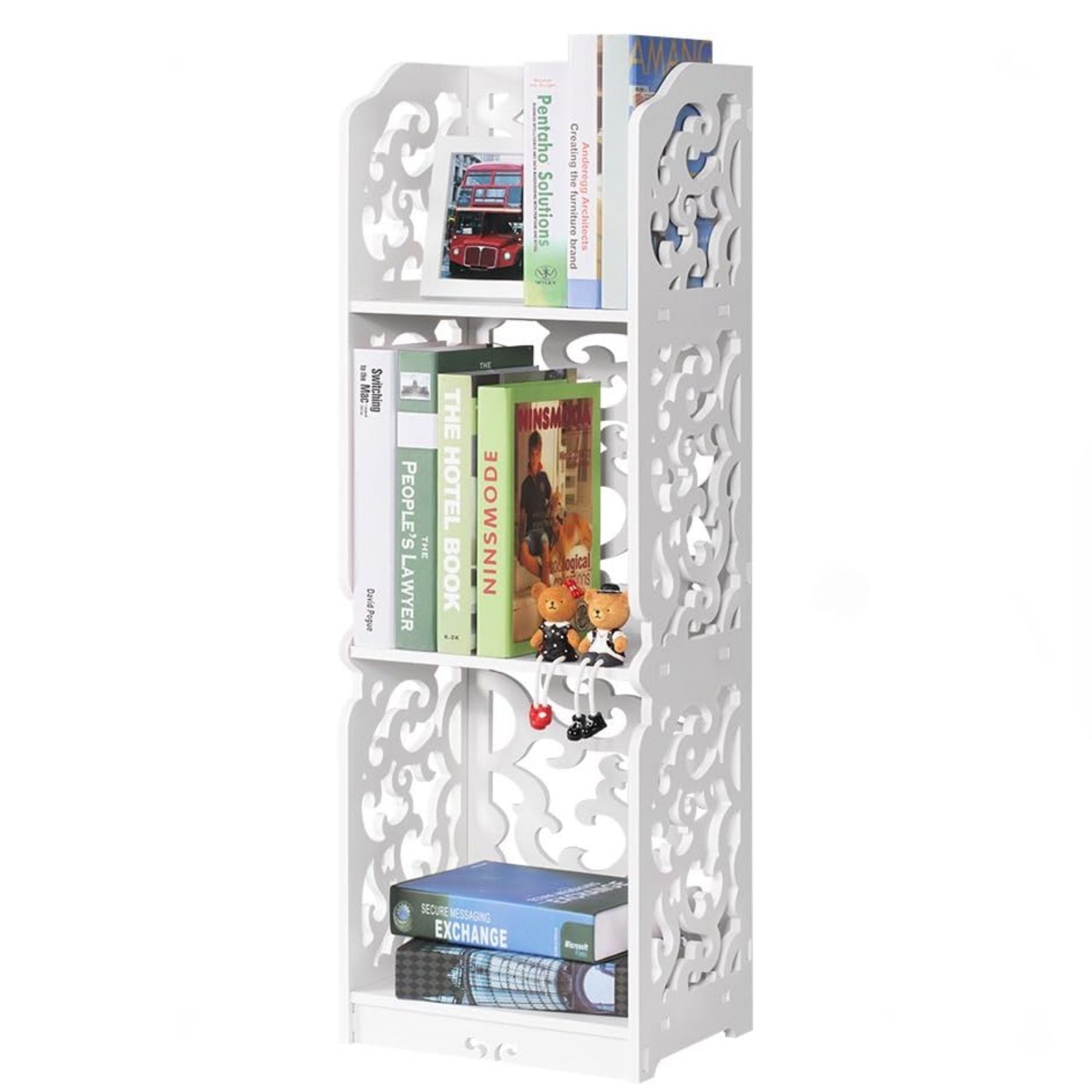 Libreria in legno bianco in miniatura per casa delle bambole 1 Libreria in legno bianco in miniatura per casa delle bambole 1