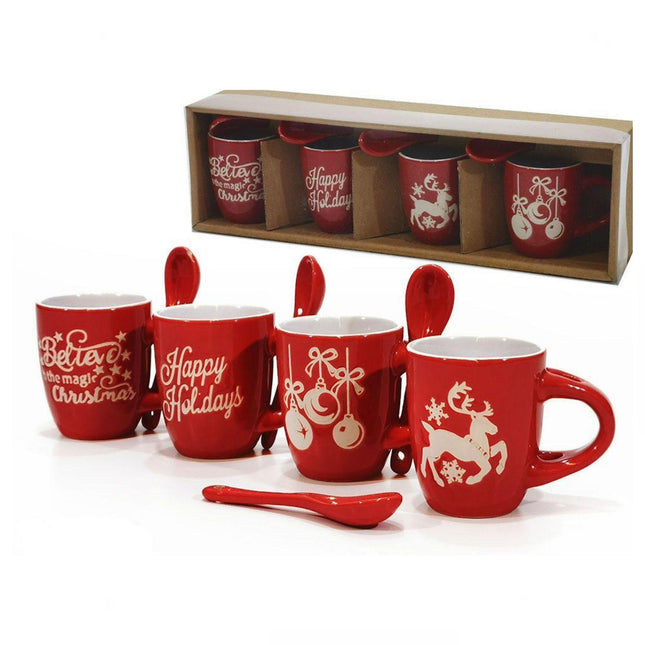 Set 4 Tazzine da Caffè Natalizie in Porcellana Capacità 8 cl