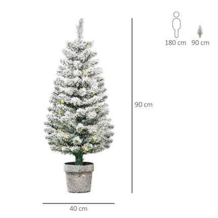 Albero di Natale Artificiale Innevato con 60 Luci LED Bianche 40x90cm