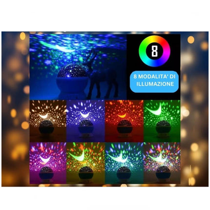 Proiettore Stelle Soffitto Luce Notturna Bambini con 8 Colori di Luci e Rotazione a 360°