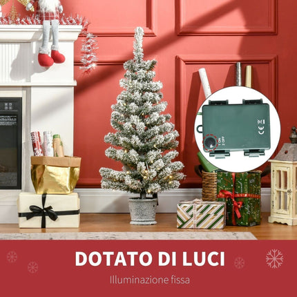 Albero di Natale Artificiale Innevato con 60 Luci LED Bianche 40x90cm