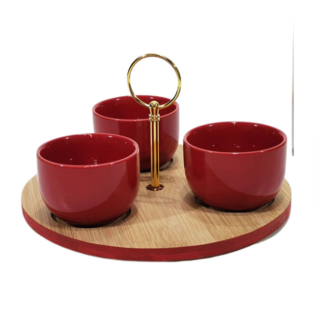 Antipastiera con 3 Scomparti e Base in Bamboo