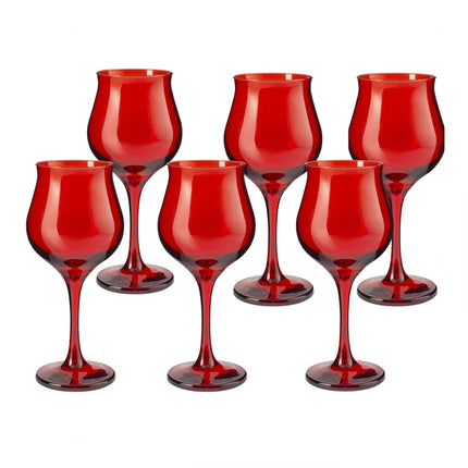 Set 6 Calici Vino in Vetro Colore Rosso Capacità 37 cl