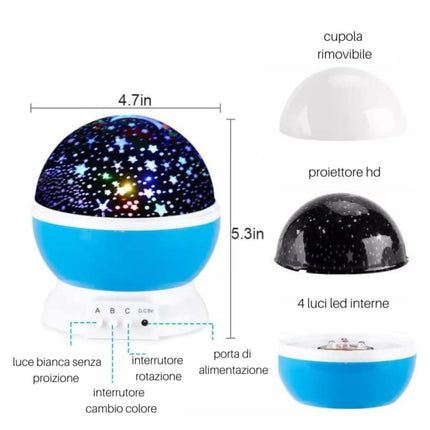 Proiettore Stelle Soffitto Luce Notturna Bambini con 8 Colori di Luci e Rotazione a 360°