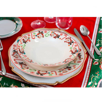 Servizio di Piatti 18 pz Natalizi in Porcellana con Decorazioni di Babbo Natale
