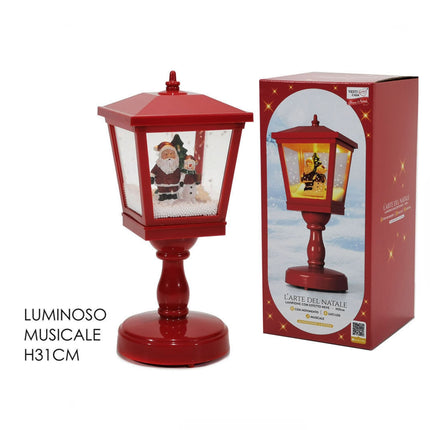 Lanterna Natalizia Babbo Natale con Luci LED Effetto Neve Luminosa e Funzione Musical