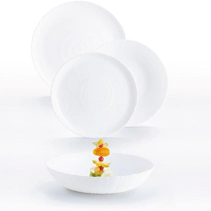 Servizio da tavola in vetro opale extra resistente per 6 persone, 18 pezzi, Bianco - Luminarc Ammonite