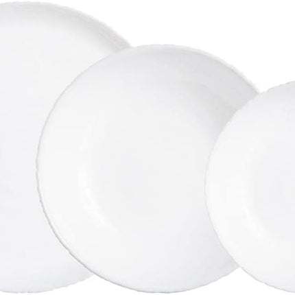 Servizio da tavola in vetro opale extra resistente per 6 persone, 18 pezzi, Bianco - Luminarc Ammonite