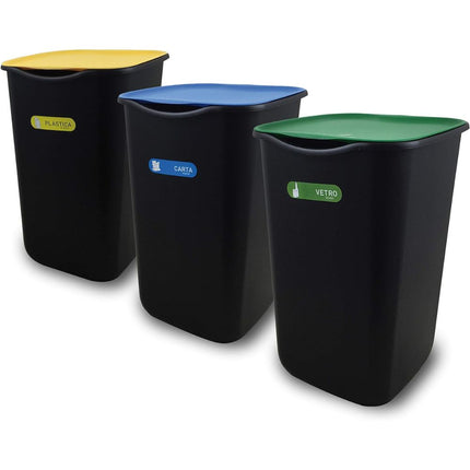 Set 3 Pezzi Contenitore Differenziata 50 Litri