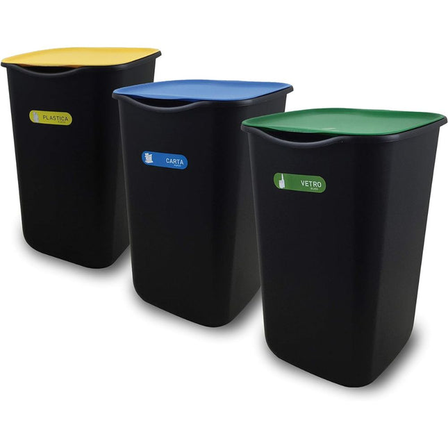 Set 3 Pezzi Contenitore Differenziata 50 Litri
