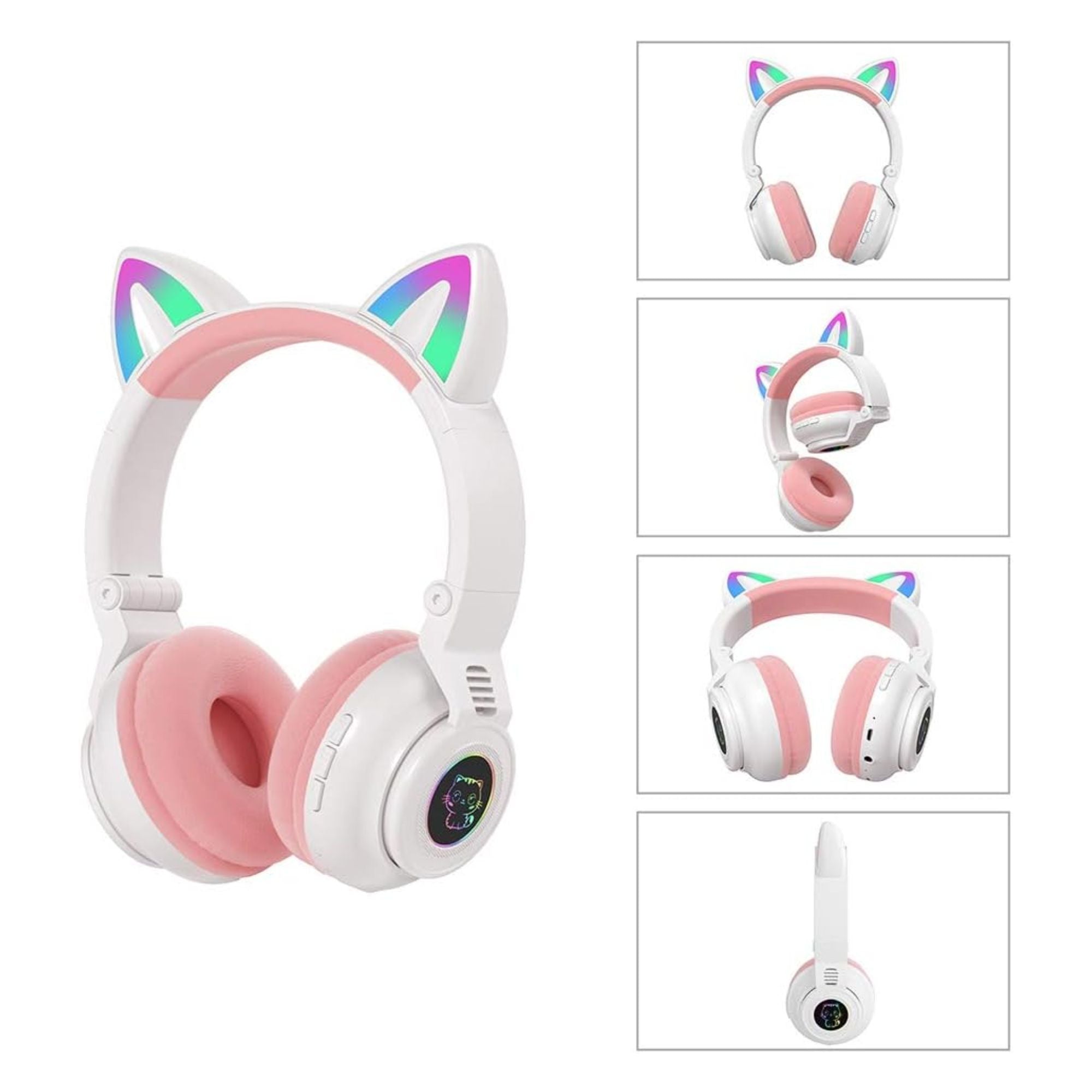 QOTSTEOS - Cuffie da gioco wireless, Bluetooth 5.0, pieghevoli, senza fili, per bambini, adulti, gatto, con luci LED, colore: blu QOTSTEOS - Cuffie da gioco wireless, Bluetooth 5.0, pieghevoli, senza fili, per bambini, adulti, gatto, con luci LED, colore: blu