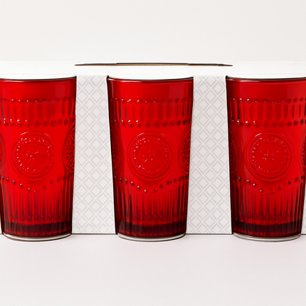 Set Bicchieri Natalizi in Vetro Rosso – 6 pezzi da 280 ml
