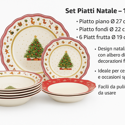 Servizio Piatti Natalizi 18 Pezzi - Albero di Natale e Giochi Natalizi