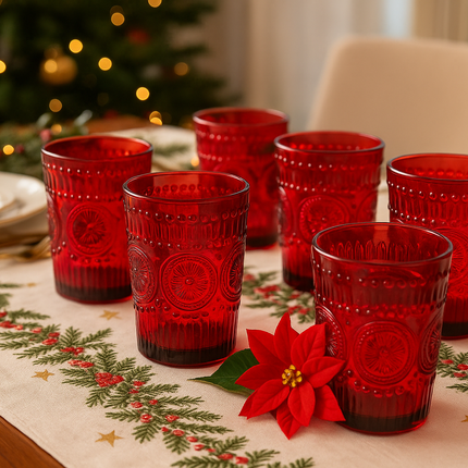 Set Bicchieri Natalizi in Vetro Rosso – 6 pezzi da 280 ml