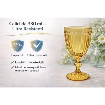 Cecaro Group – Set Bicchieri e Calici Olivia in Vetro Colorato - 6 Bicchieri da 300 ml + 6 Calici da 270 ml