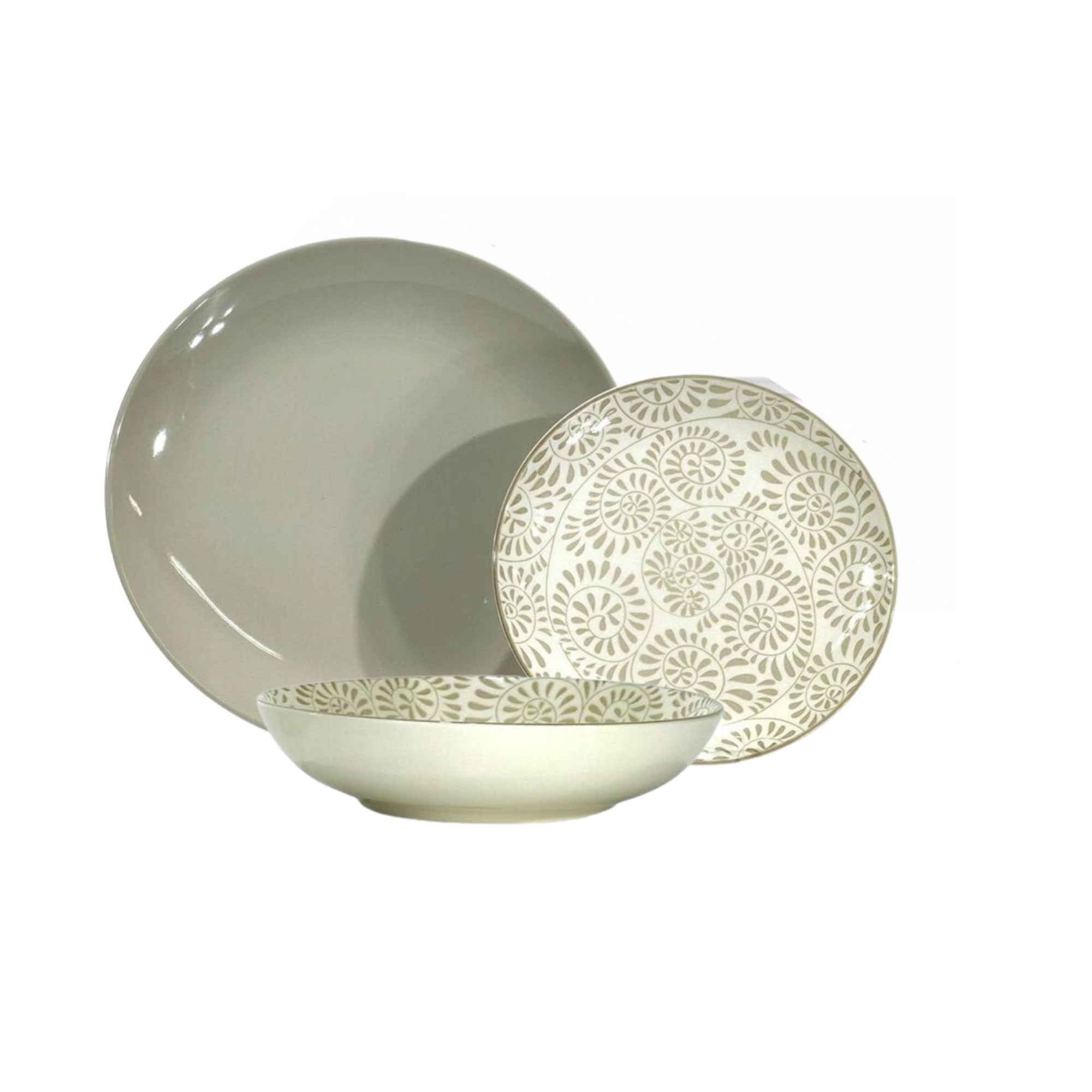 Set Di Piatti In Gres Mäser Ossia 18 Pezzi Per 6 Persone, Wooden Light, Bianco/beige, Lavastoviglie E Microonde