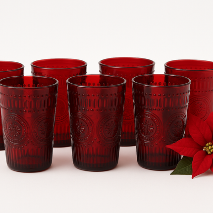 Set Bicchieri Natalizi in Vetro Rosso – 6 pezzi da 280 ml