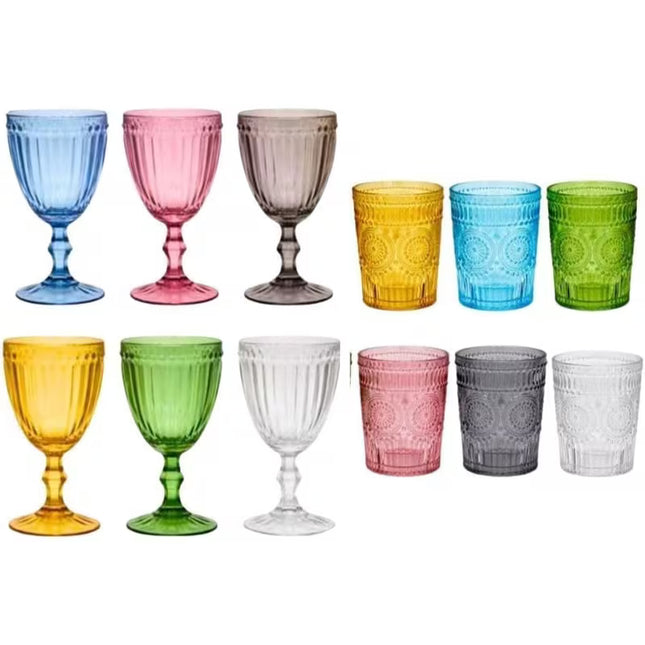 Cecaro Group - Set Bicchieri e Calici Olivia 6+6 in Vetro Colorato