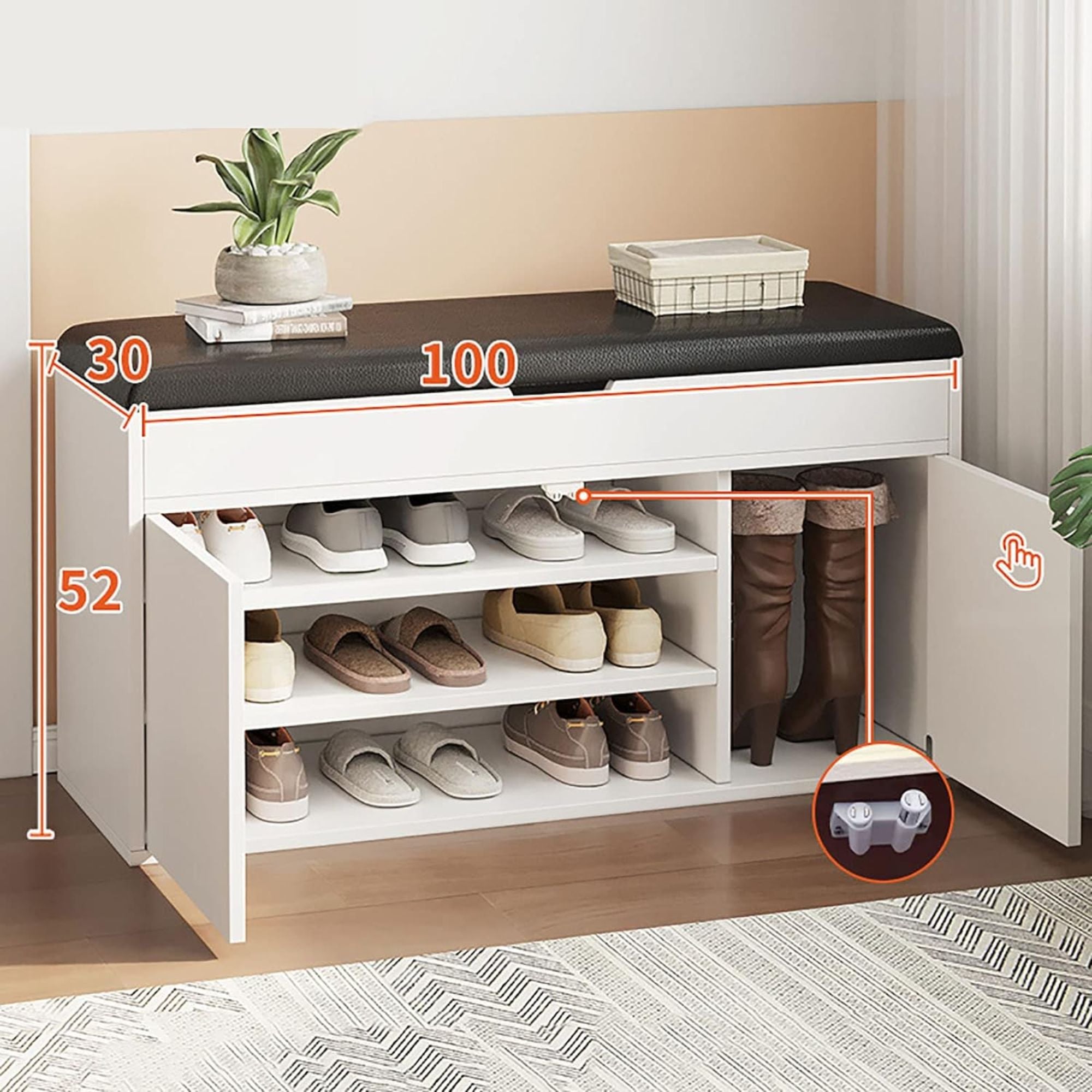 Panca Scarpiera In Bambù Con Cassetto Nascosto E Organizer - 98x29x49 Cm, 2 Livelli